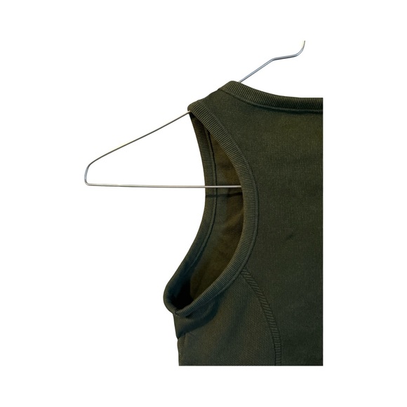 Offline By Aerie Olive Green Ribbed Fitted Zip Crop Tank Top Size Small - Picture 7 of 13